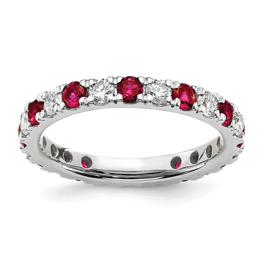 14k White Gold 7/8 carat Lab Grown Diamond VS/SI+ G+ and Lab Created Ruby Size 8 Eternity Band