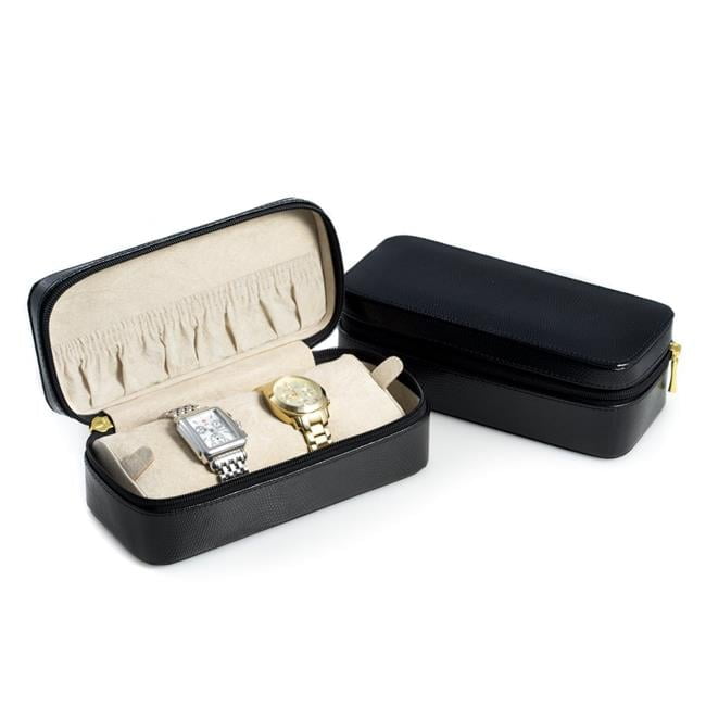 Bey-Berk International BB676BLK Black Lizard Leather Watch & Bracelet Case
