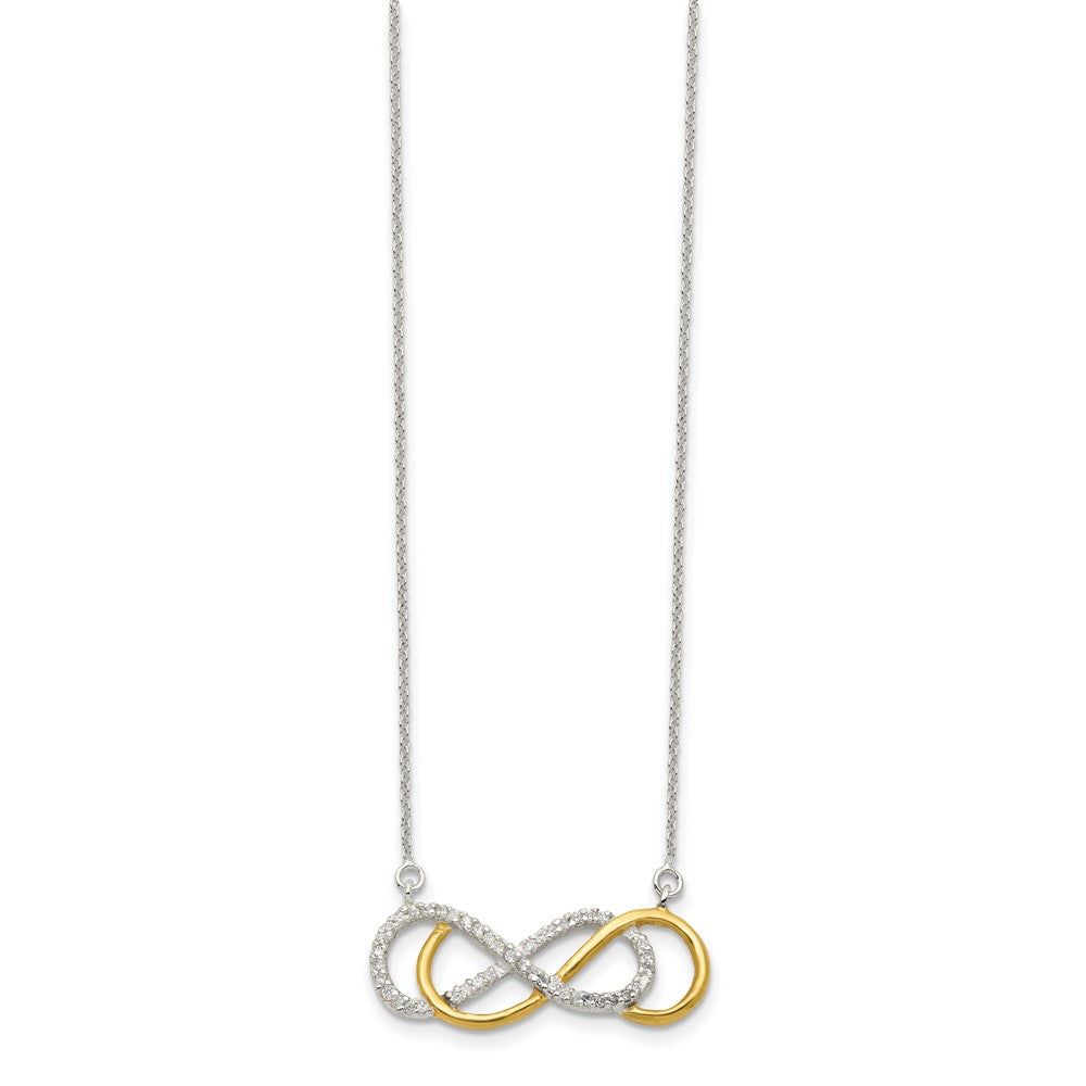 Sterling Silver Flash Gold-plated CZ Infinity Necklace 17.5 Inches