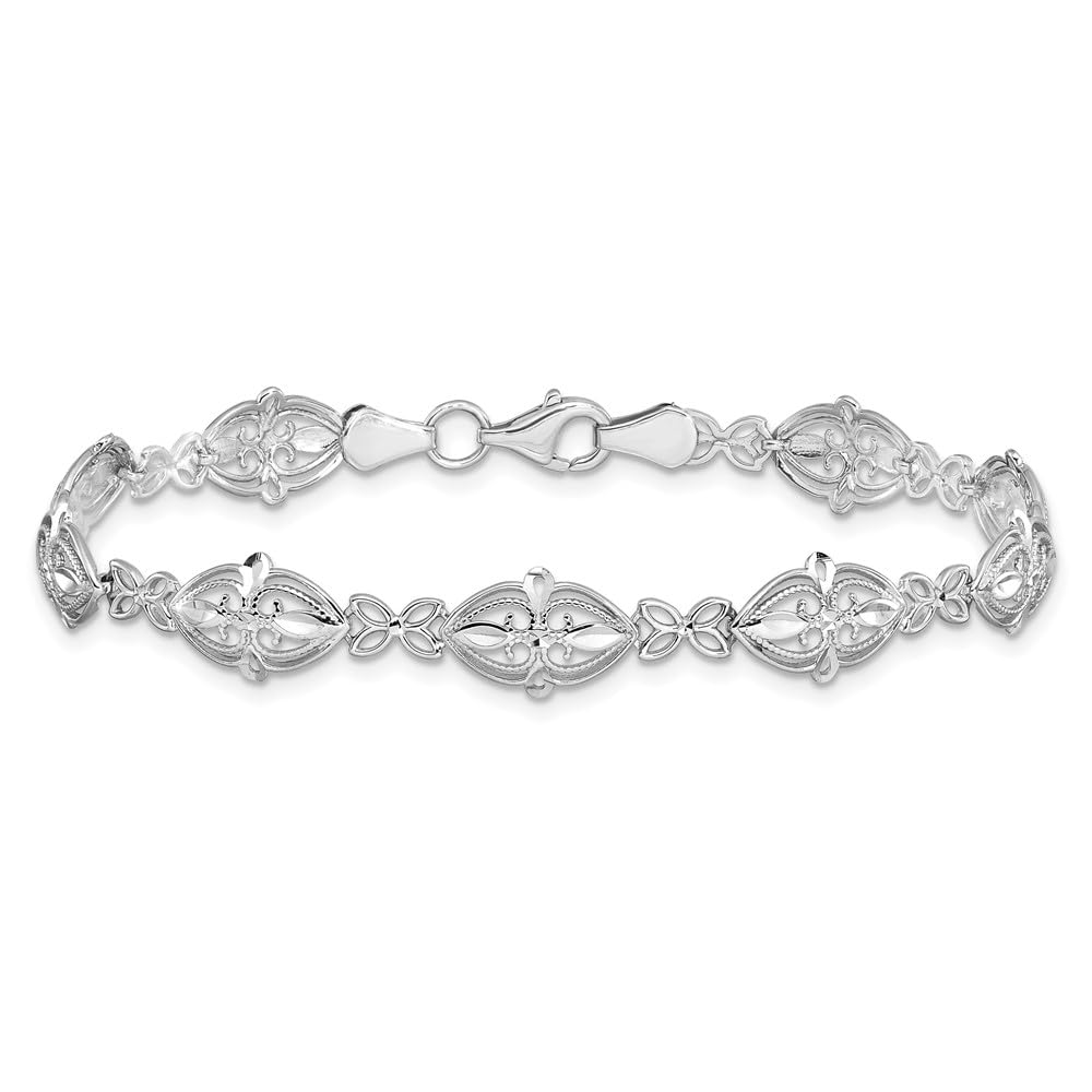 14k White Gold Fancy Lobster Closure Bracelet 7 Inch Link-Bracelet for Women - 5.0 Grams