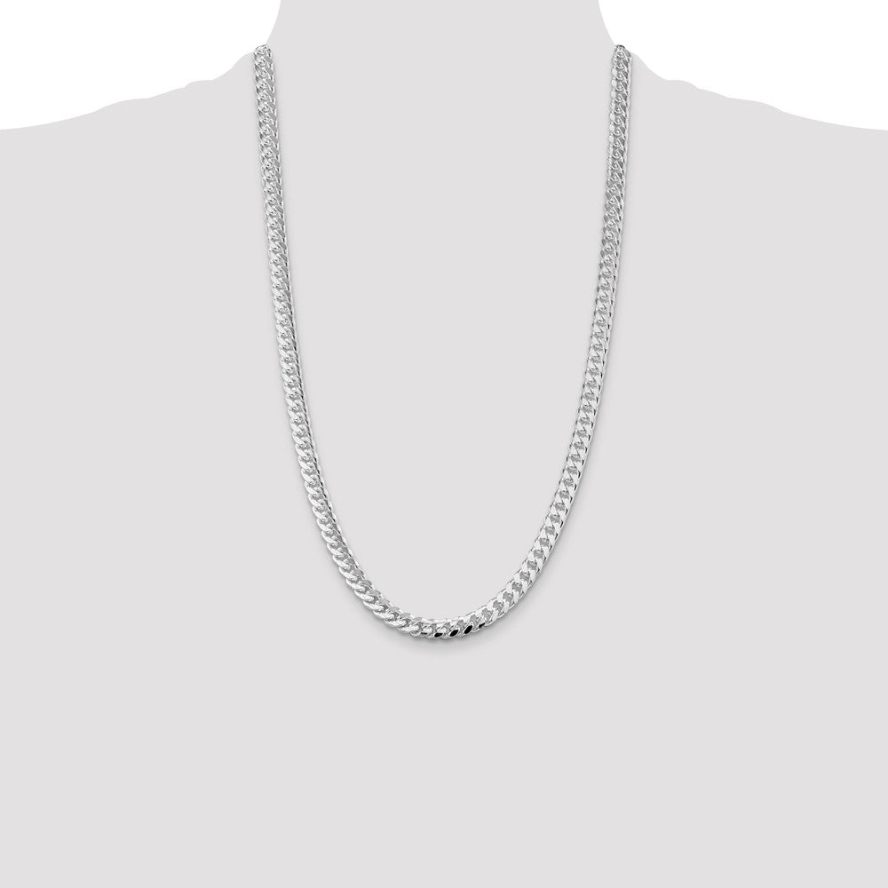 Sterling Silver Rhodium-plated 7mm Domed w/ Side D/C Curb Chain 26 Inches