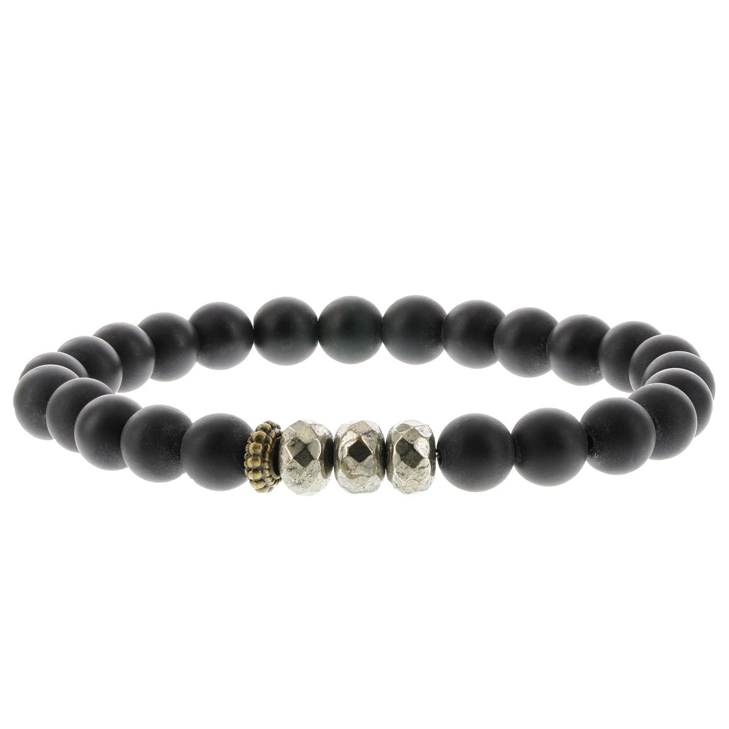 Belle Amore Matte Black Agate, Pyrite, Brass Spacer Bracelet