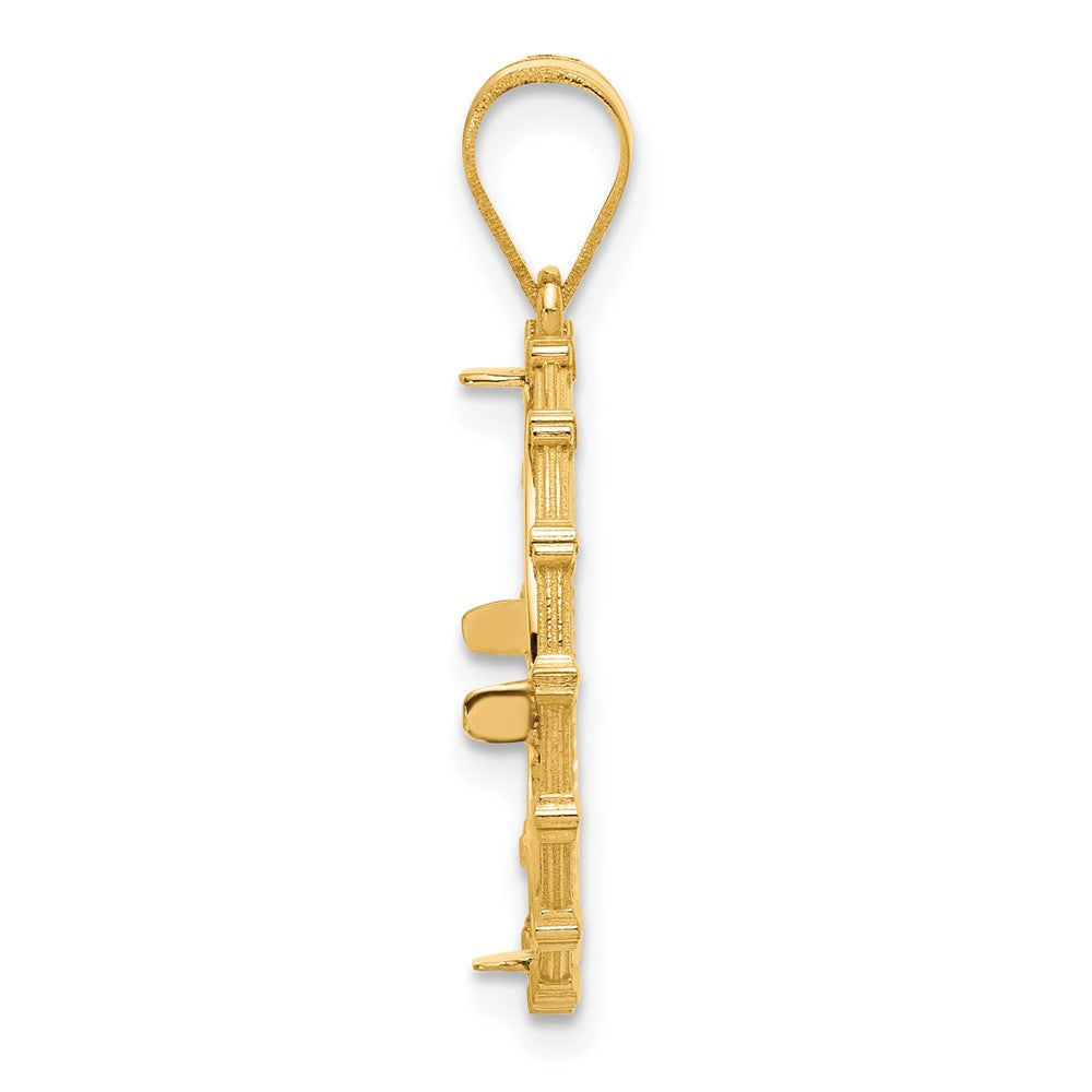 14k Diamond Cut Columns with 16.5mm Prong Coin Bezel Pendant