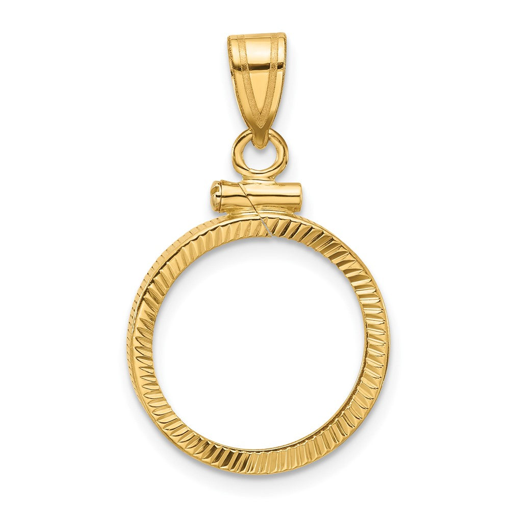 Wideband Distinguished Coin Jewelry 14k Polished and Diamond-cut 16.0mm x 1.35mm Screw Top Coin Bezel Pendant
