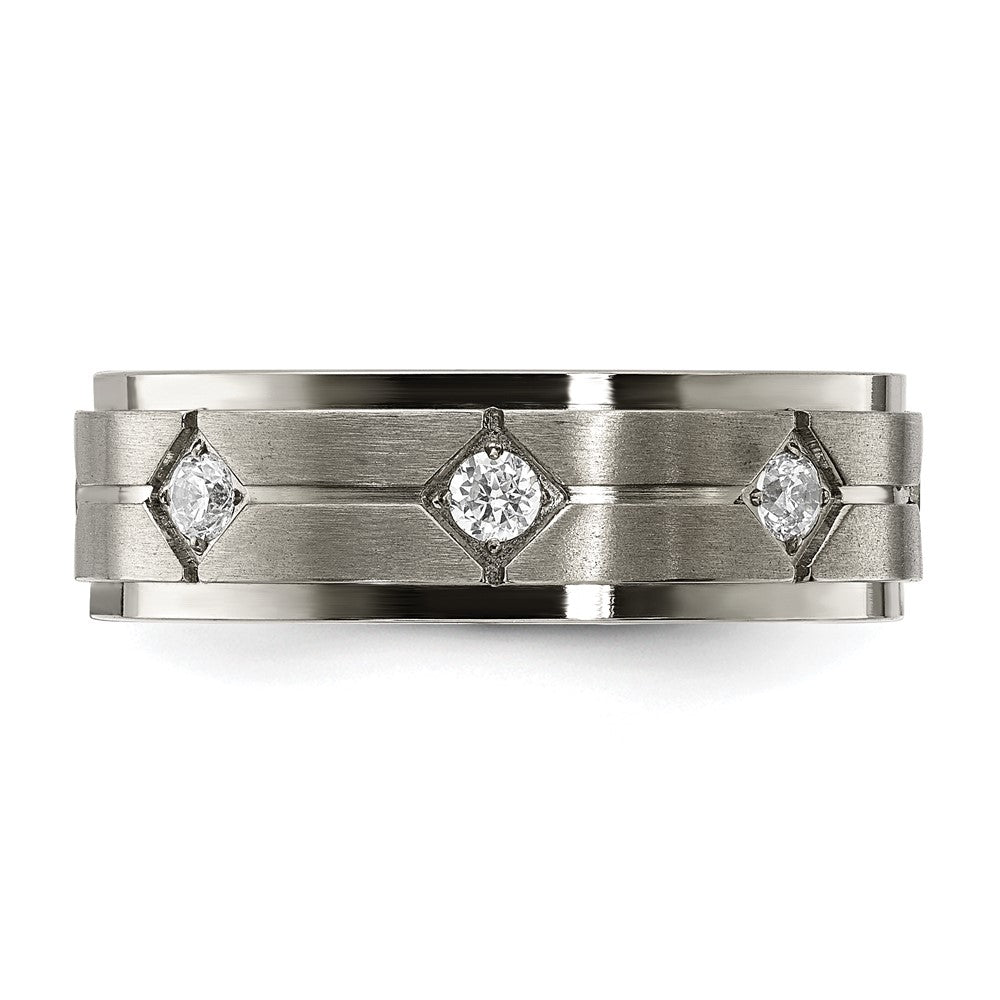 Titanium Polished w/Brushed Center with CZ 7.00mm Band Size - 10