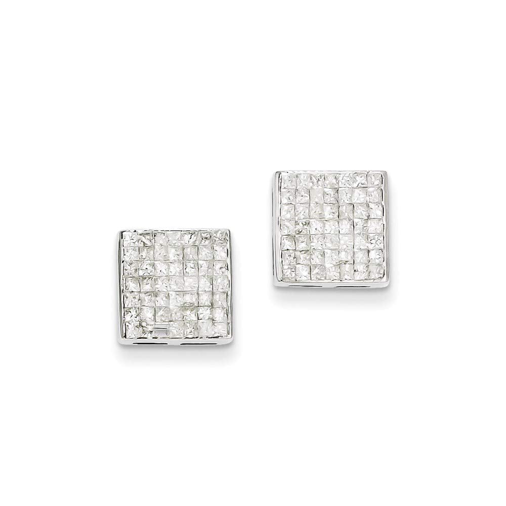 14K White Gold Princess AA Diamond Screwback Earrings