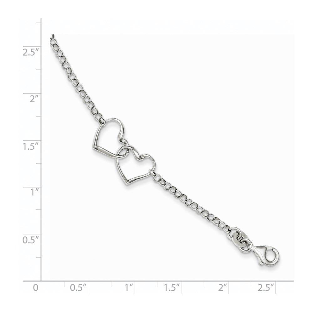 Sterling Silver Rhodium Plated Heart Bracelet 7.25 inches