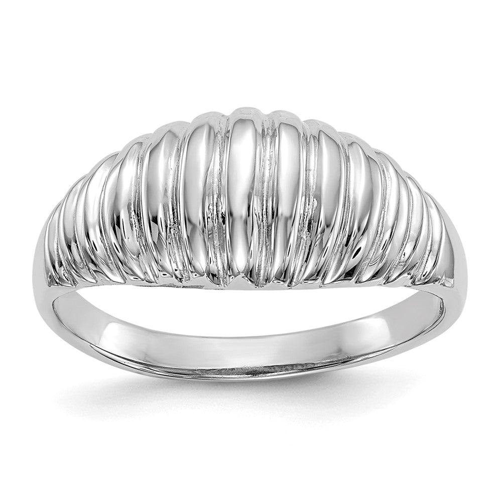 14k White Gold High Polished Ribbed Dome Ring Size 7