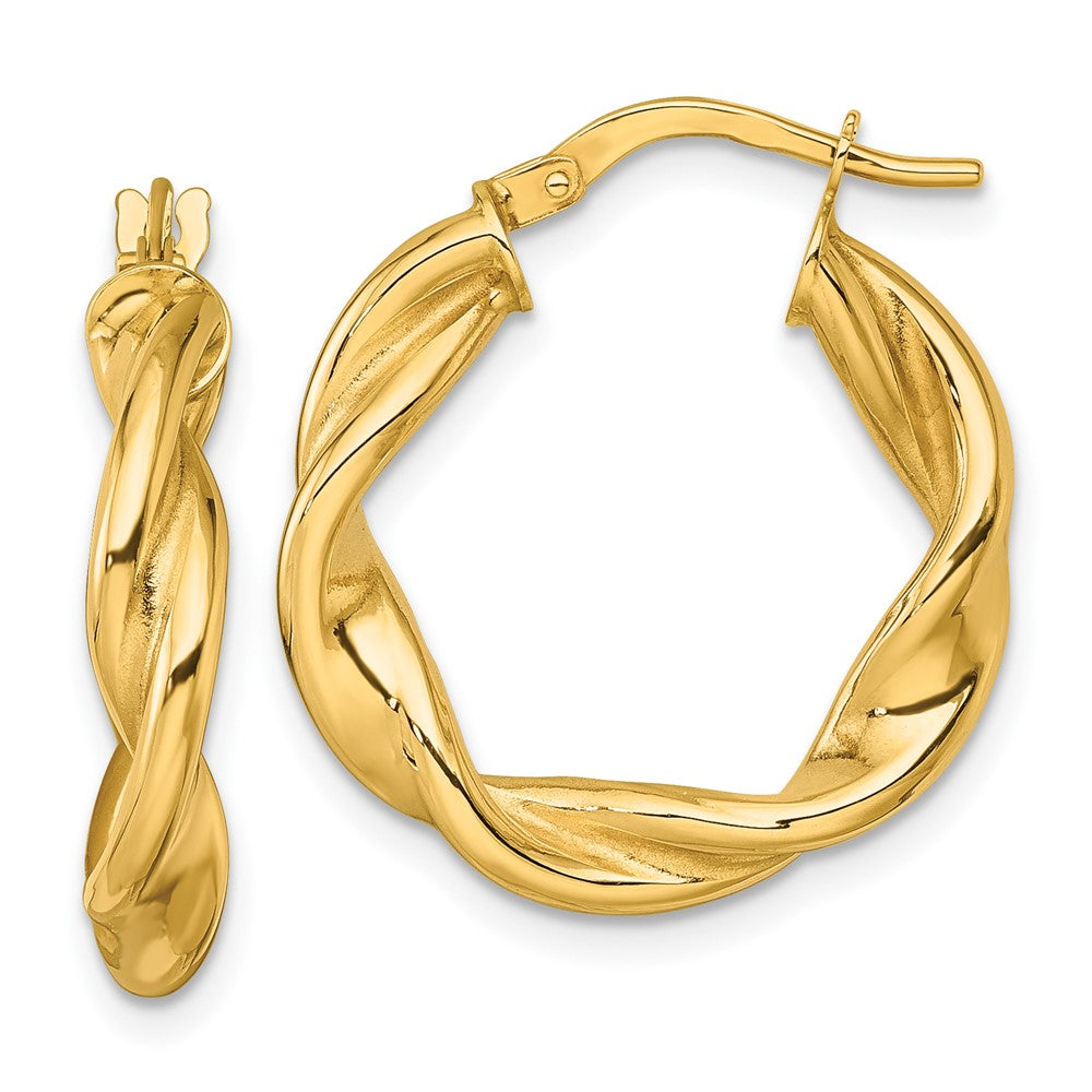 10K Polished Twisted 4.00 x 22mm Tube Hoop Earrings