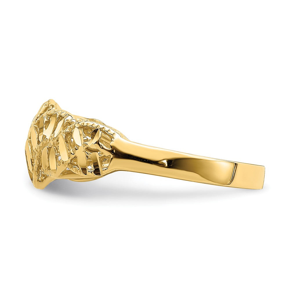 14K Diamond-cut Cut-Out Vine and Leaf Design Dome Ring Size 7.5