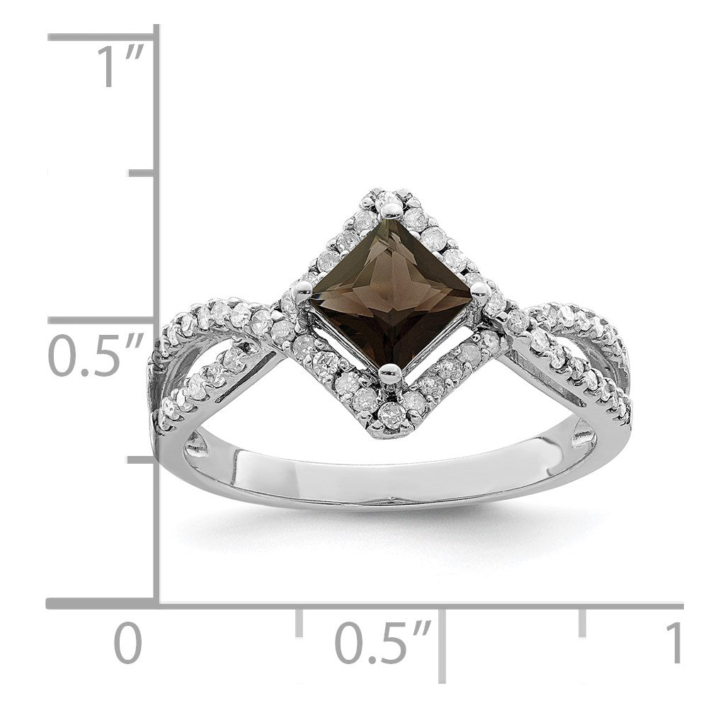 Sterling Silver Rhodium Smoky Quartz & Diam. Ring