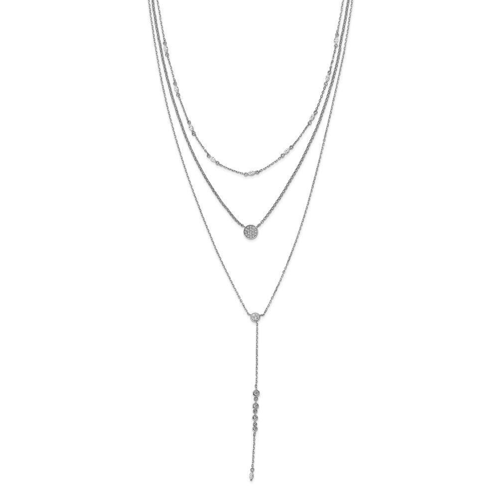 Sterling Shimmer Sterling Silver Rhodium-plated Adjustable up to 28 inches 61 Stone CZ 3 Strand Layer Y-Drop Necklace 28 Inches