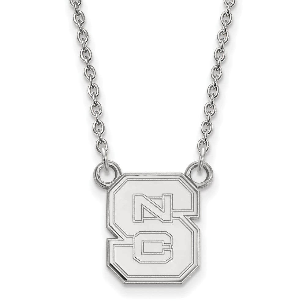 Sterling Silver Rhodium-plated LogoArt North Carolina State University N-C-S Small Pendant 18 inch Necklace QSS015NCS-18