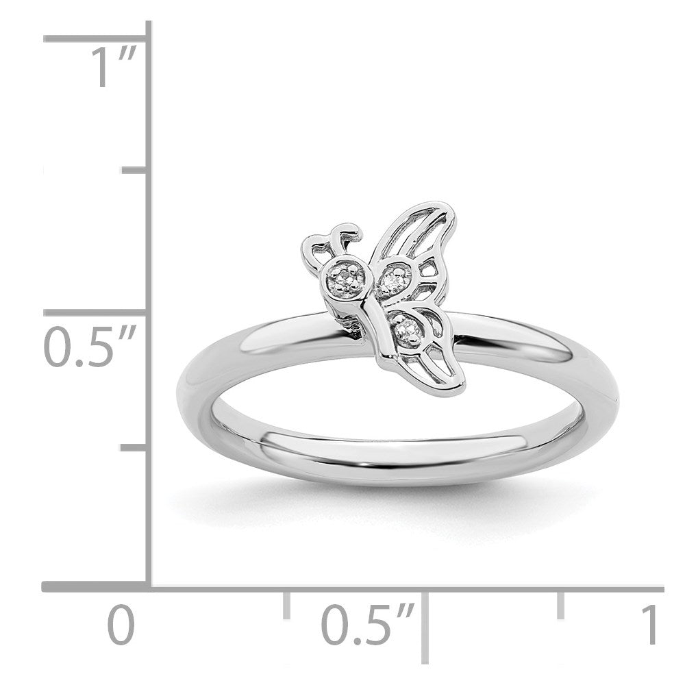 Sterling Silver Stackable Expressions Rhodium Butterfly w/Diamond Ring Size -10