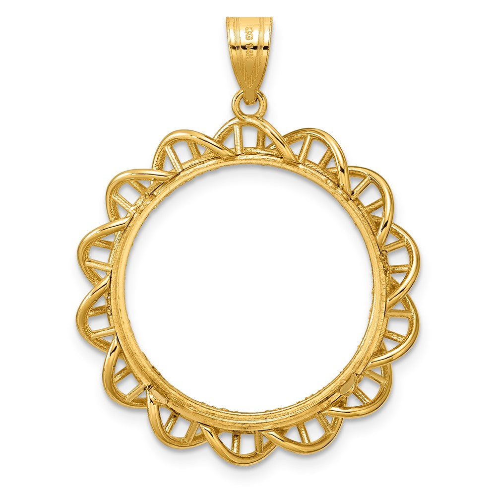 14k Diamond Cut Overlapping Singapore with 22.0mm Prong Coin Bezel Pendant