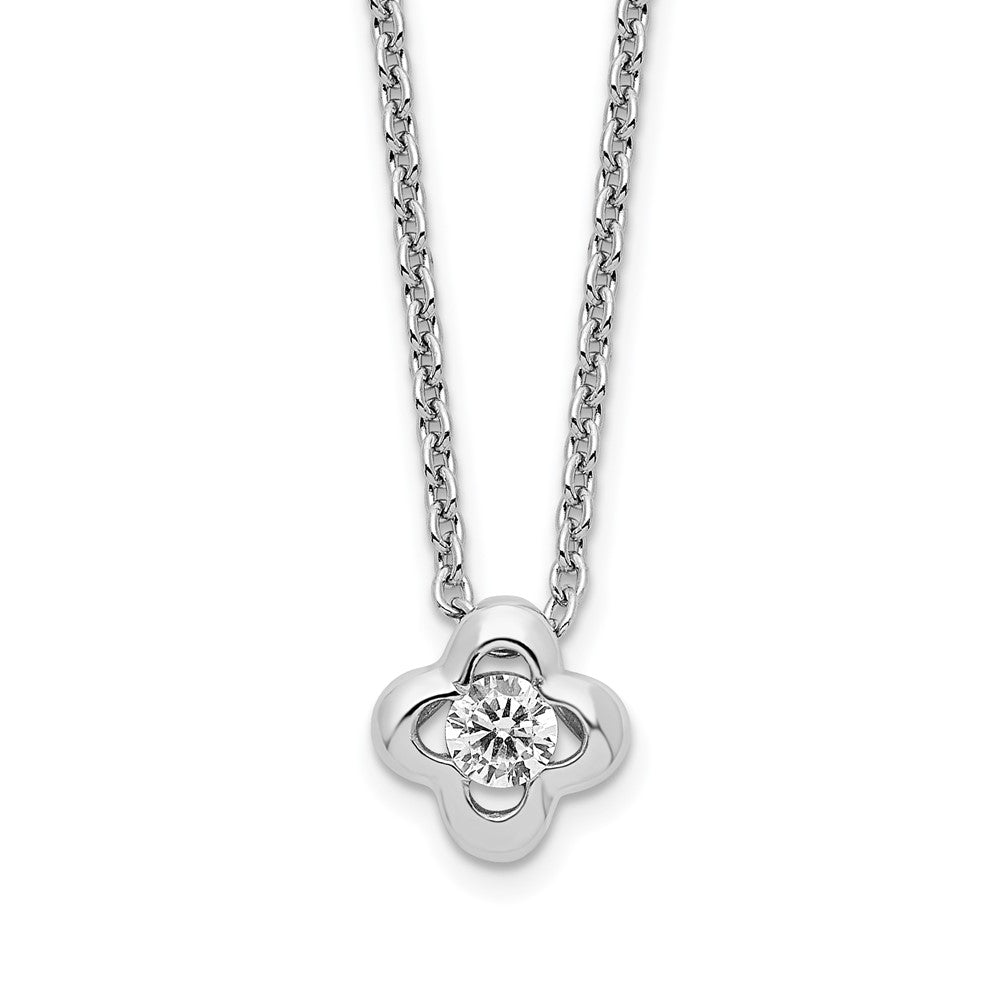 Sterling Silver Rhodium-plated Polished CZ Flower Necklace 18 Inches