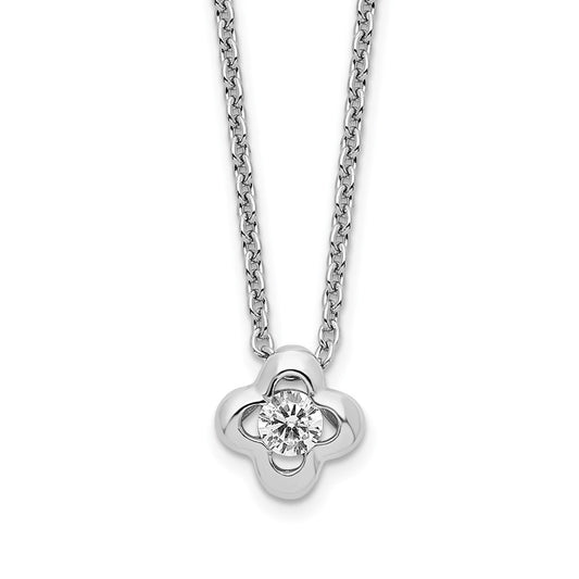 Sterling Silver Rhodium-plated Polished CZ Flower Necklace 18 Inches