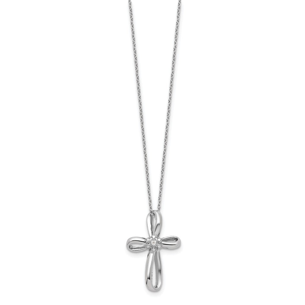 14k White Gold .01 carat Lab Grown Diamond VS/SI+ G+ 18 inch Cross Pendant Necklace