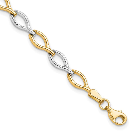 10K Two-tone Polished D/C Bracelet 7.5  inches