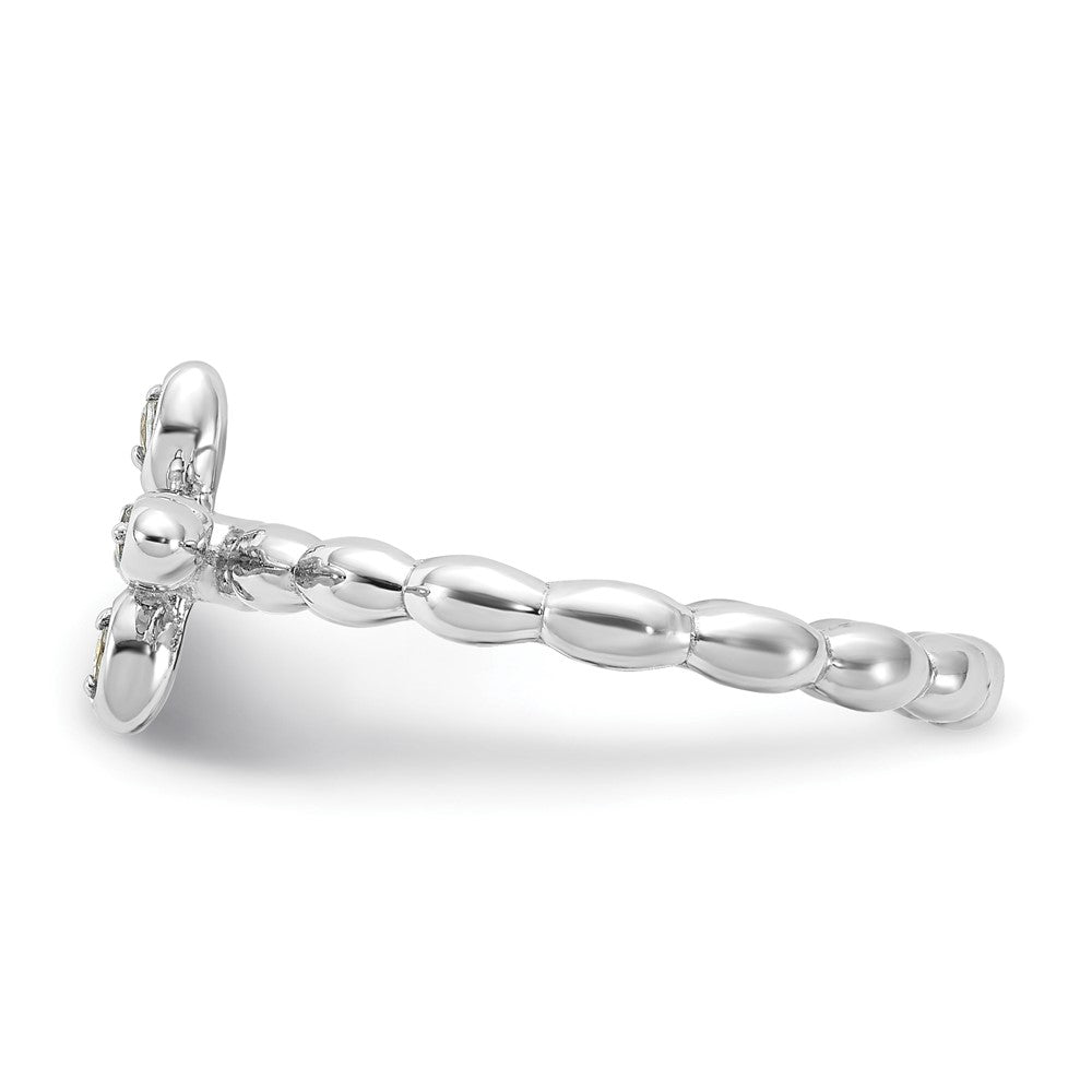Sterling Silver Stackable Expressions Rhodium-plated Aquamarine Cross Ring Size -6