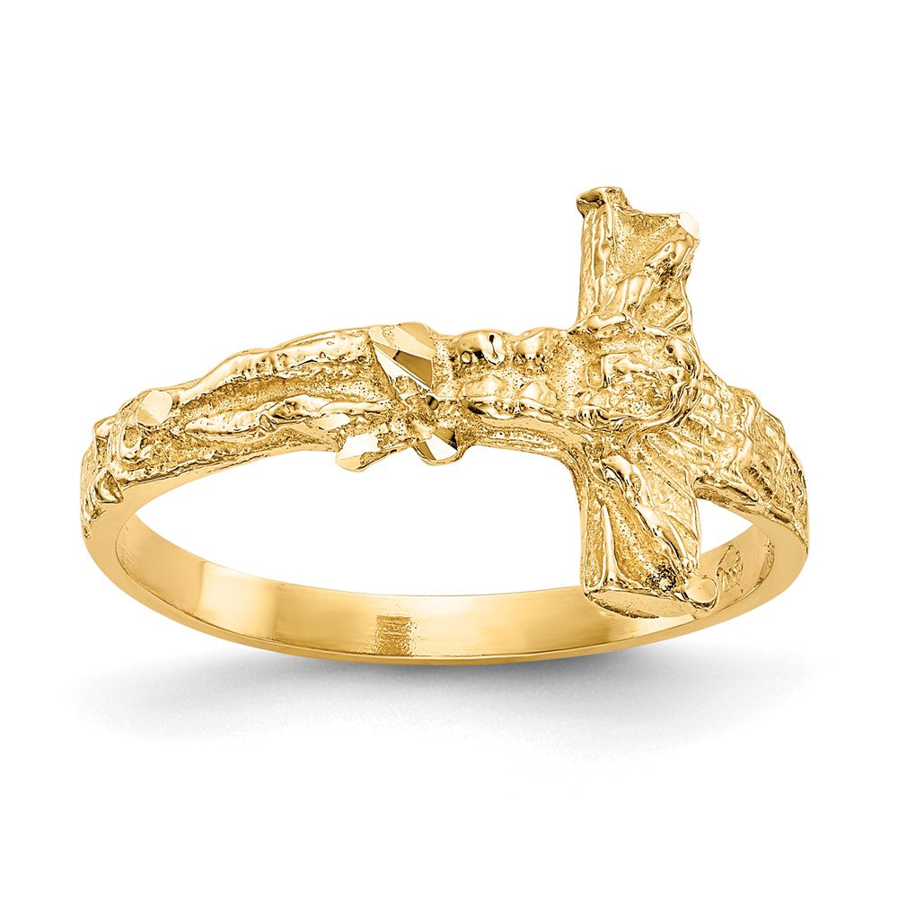 14K Diamond-cut Crucifix Ring Size 7