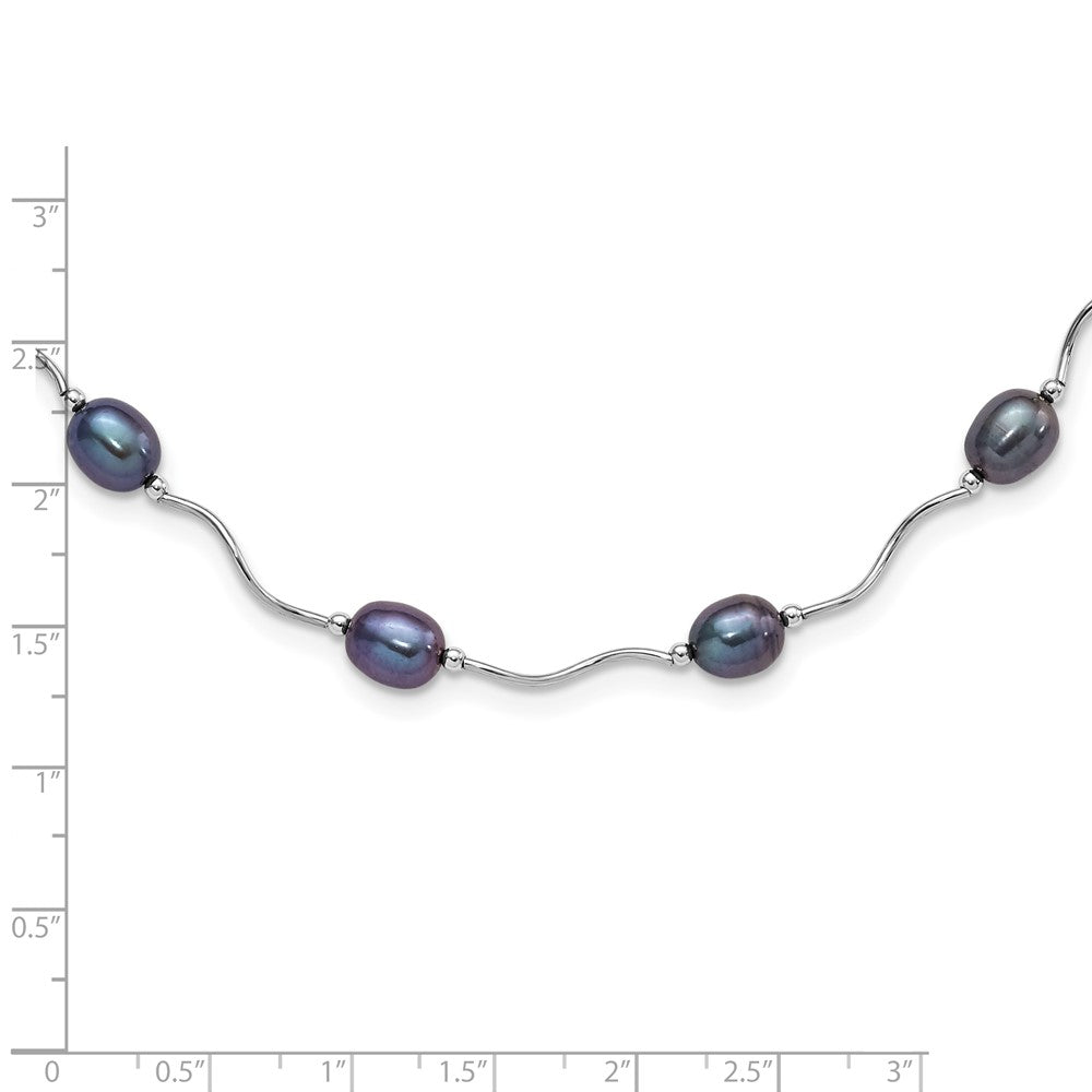 Sterling Silver Rhodium-plated 6-7mm Black Rice Freshwater Cultured Pearl 16-Station 18 inch Necklace 18 Inches