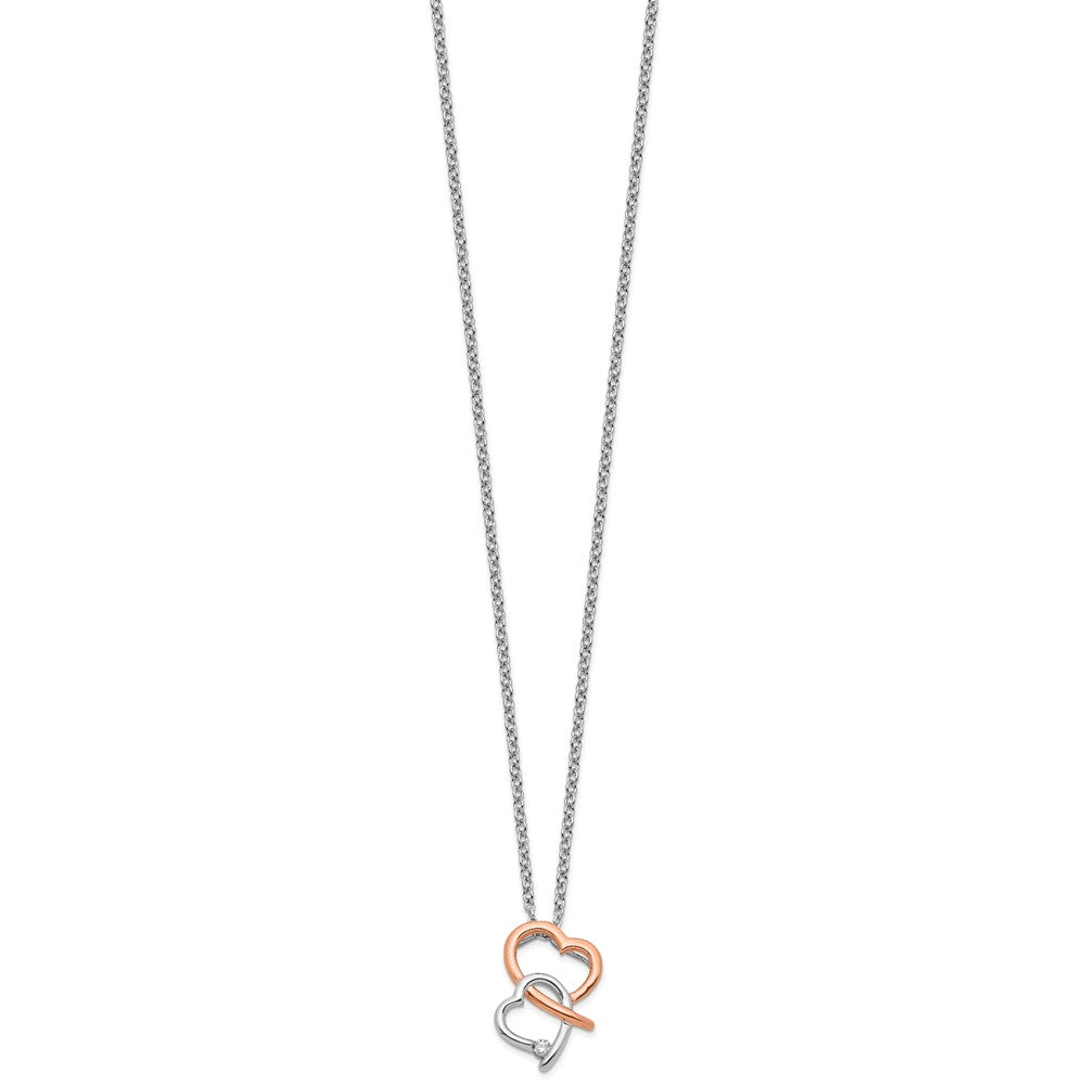 White Ice Sterling Silver Rhodium-plated Rose-tone 18 Inch Diamond Hearts Necklace with 2 Inch Extender 18 Inches