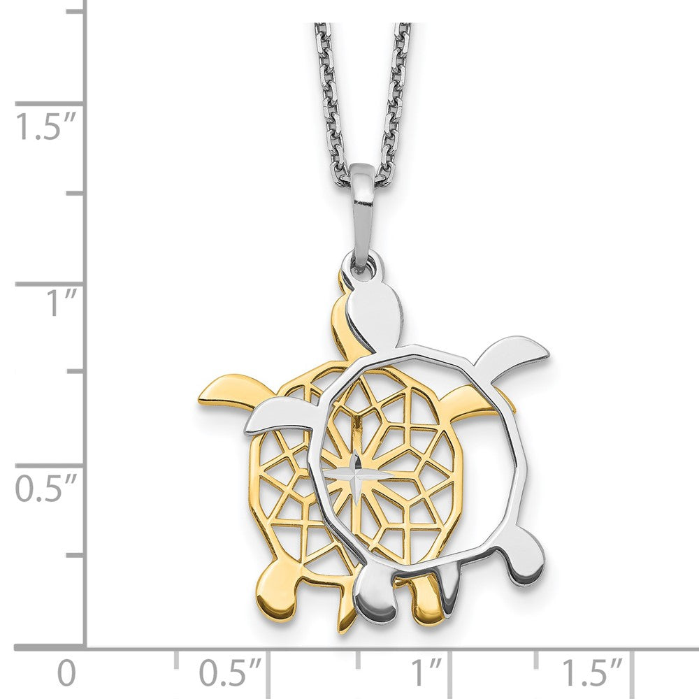 Sterling Silver Gold-tone Diamond-cut Turtle w/ 2in ext. Necklace 16 Inches