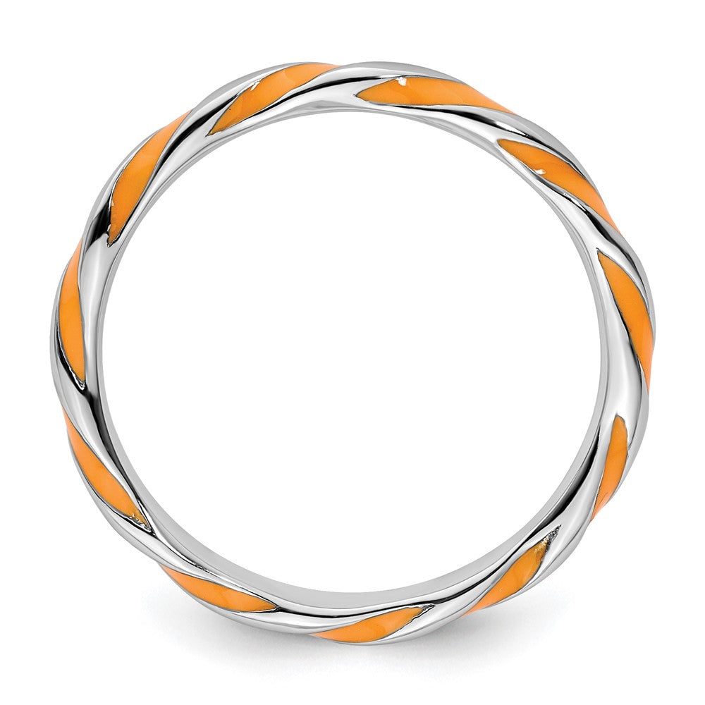 Sterling Silver Stackable Expressions Twisted Orange Enameled Ring Size -8