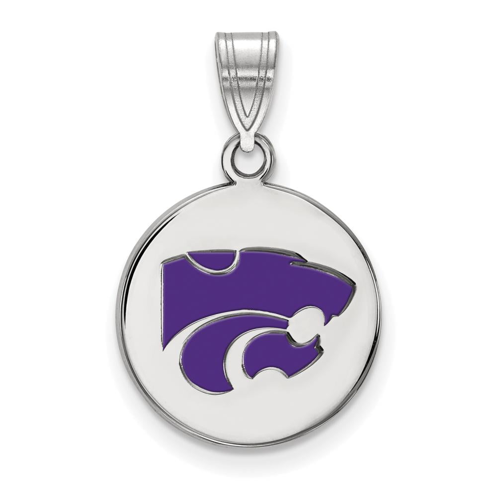 Sterling Silver Rhodium-plated LogoArt Kansas State University Wildcat Medium Enameled Disc Pendant Q-SS040KSU