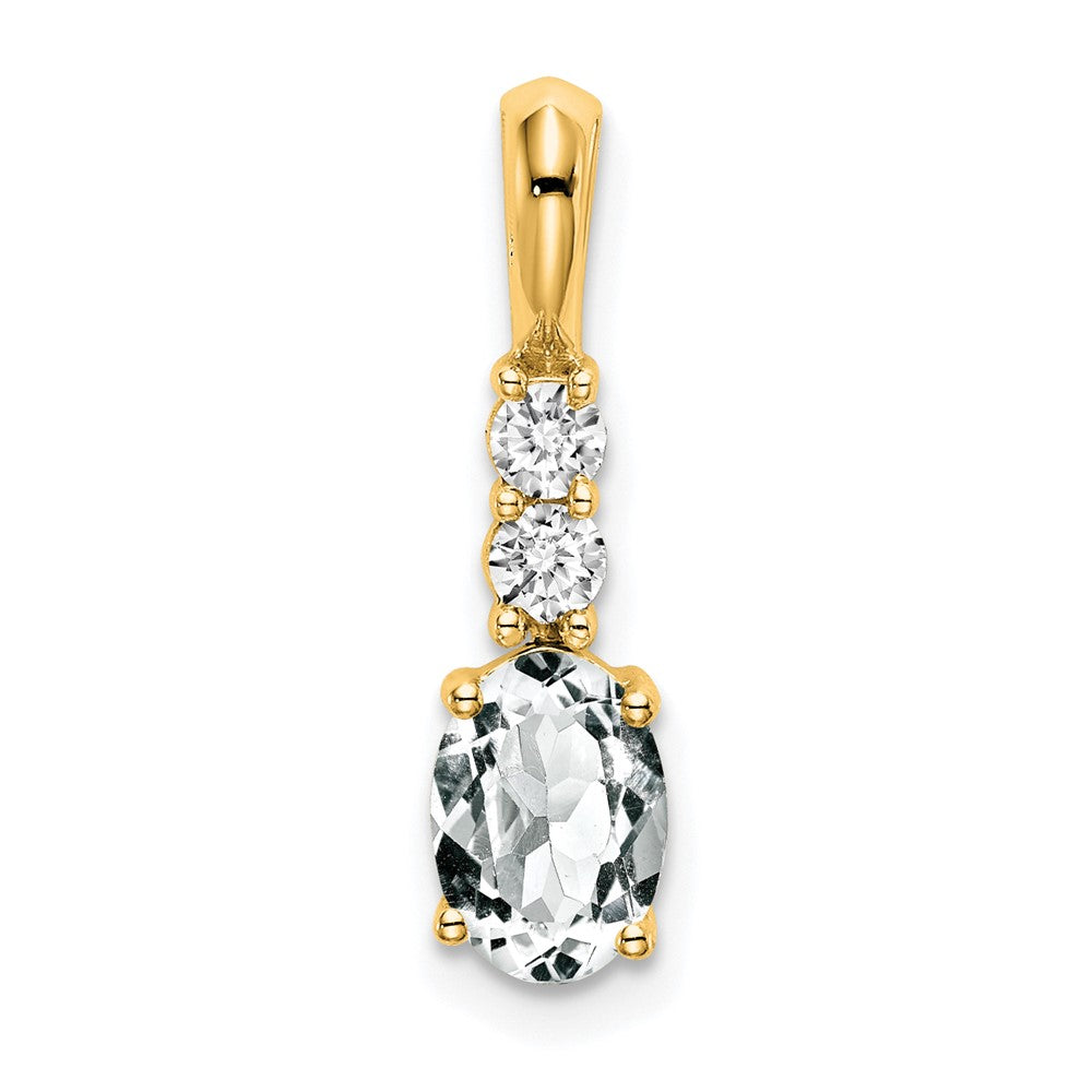 14K Oval White Topaz and Diamond Pendant