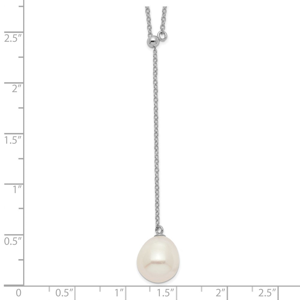 Sterling Silver Rhodium-plated 10-11mm White Rice Freshwater Cultured Pearl Drop 16.5 inch Necklace 16.5 Inches