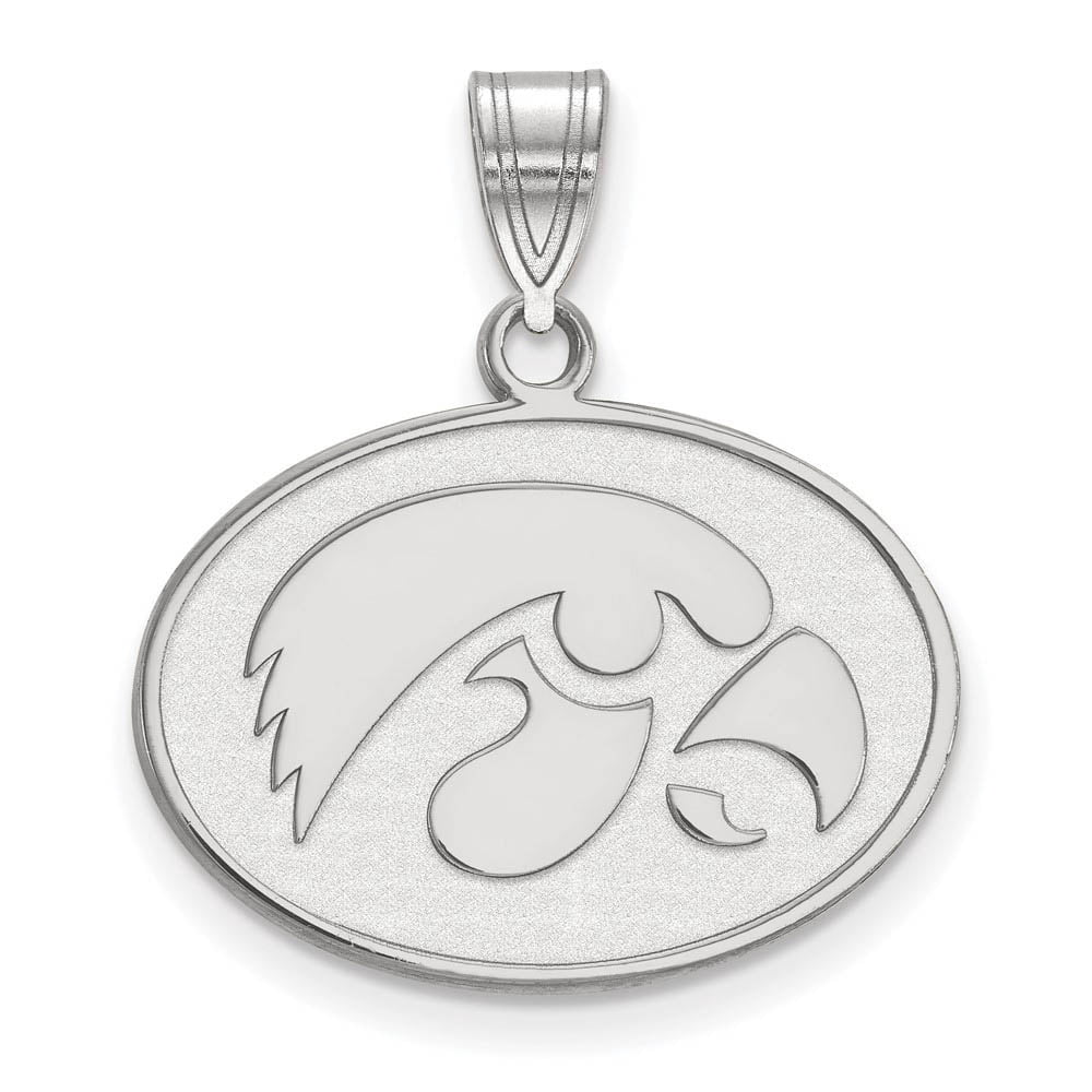 Sterling Silver Rhodium-plated LogoArt University of Iowa Hawk Medium Oval Pendant QSS045UIA