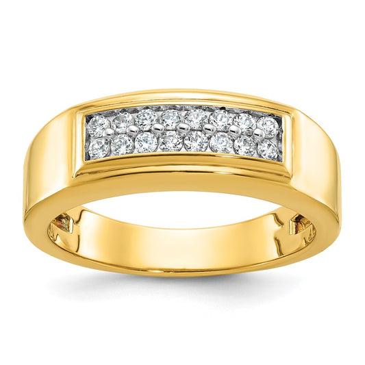 10k IBGoodman Men's Polished 2-Row 1/3 Carat A Quality Diamond Ring