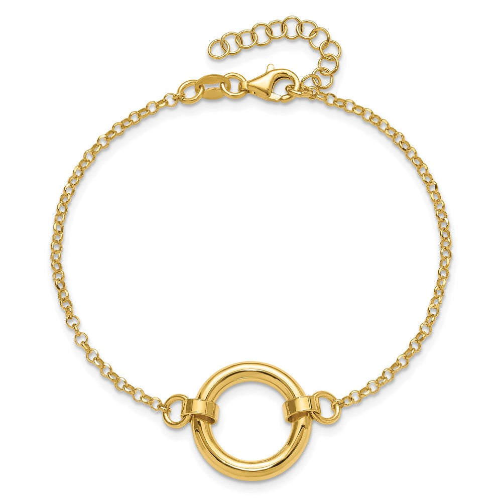 Sterling Silver Gold-tone Polished Circle w/ 1in ext. Bracelet
