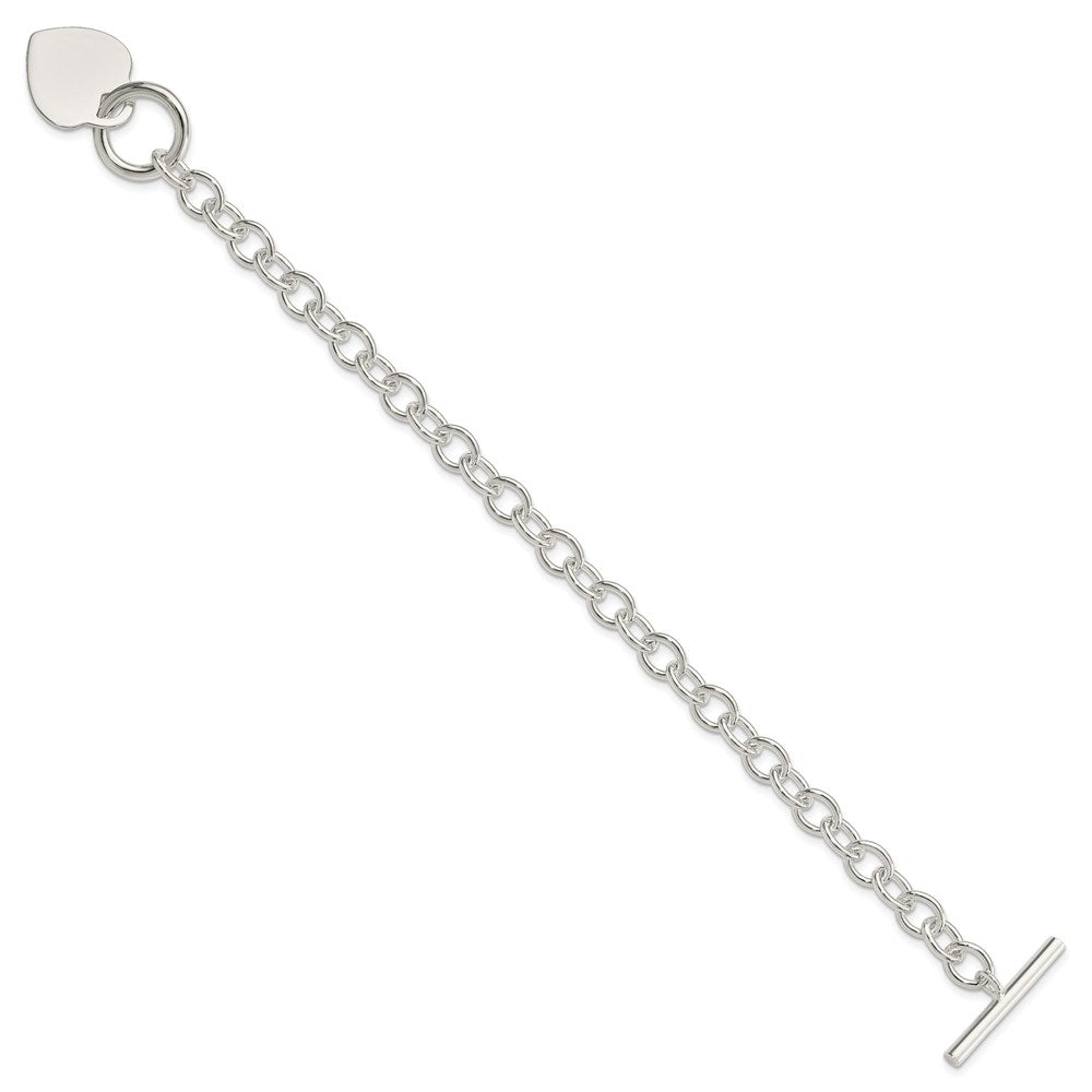 Sterling Silver Engraveable Heart Disc Toggle Bracelet 7.75 inches
