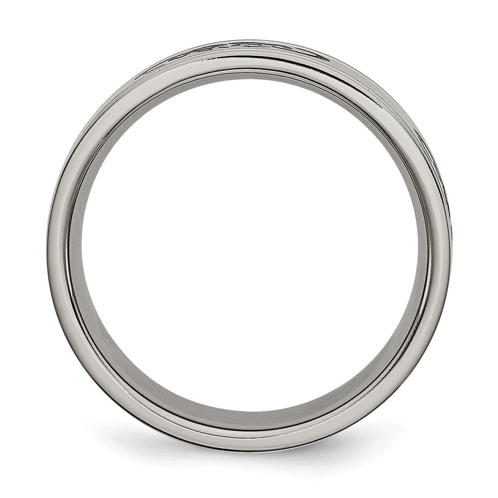 Titanium Brushed with Black Rubber Design 7mm Ridged Edge Band Size - 12