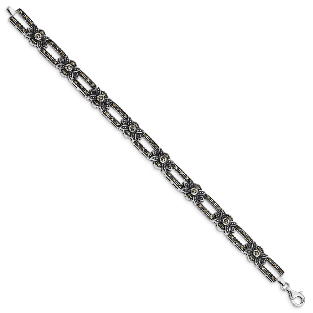 Sterling Silver Rhodium-plated Marcasite Bracelet 7.5 inches