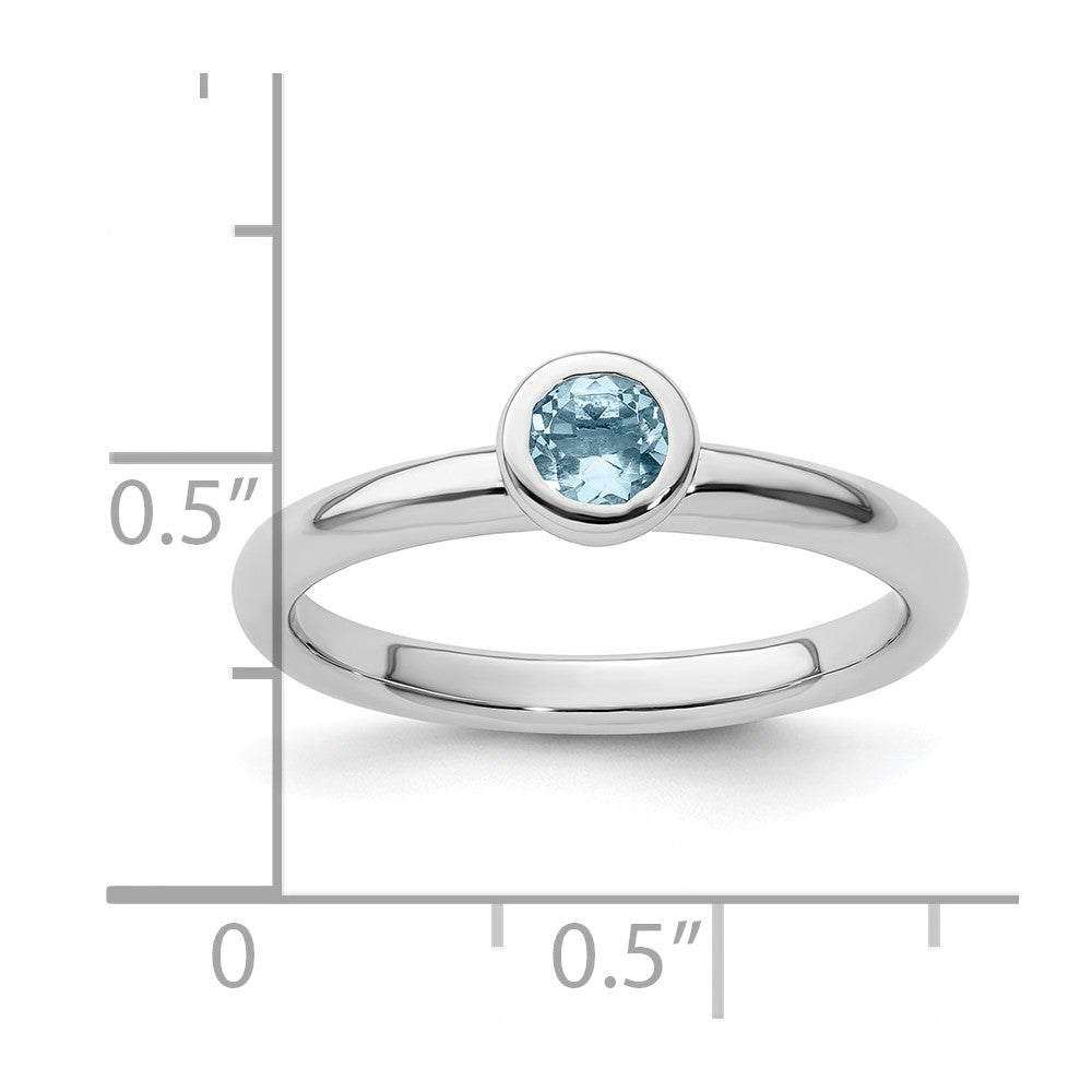 Sterling Silver Stackable Expressions Low 4mm Round Aquamarine Ring Size -10