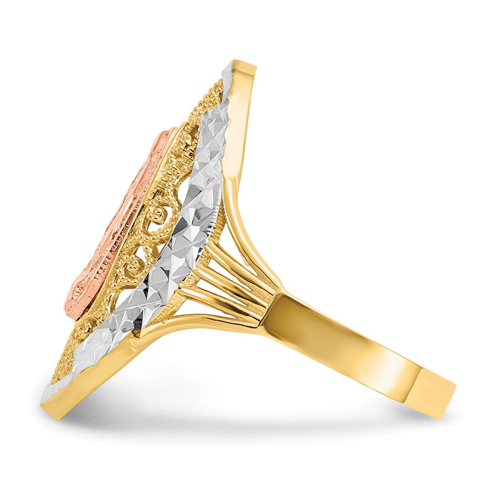 14K Two-tone w/White Rhodium Filigree Guadalupe Ring Size 8