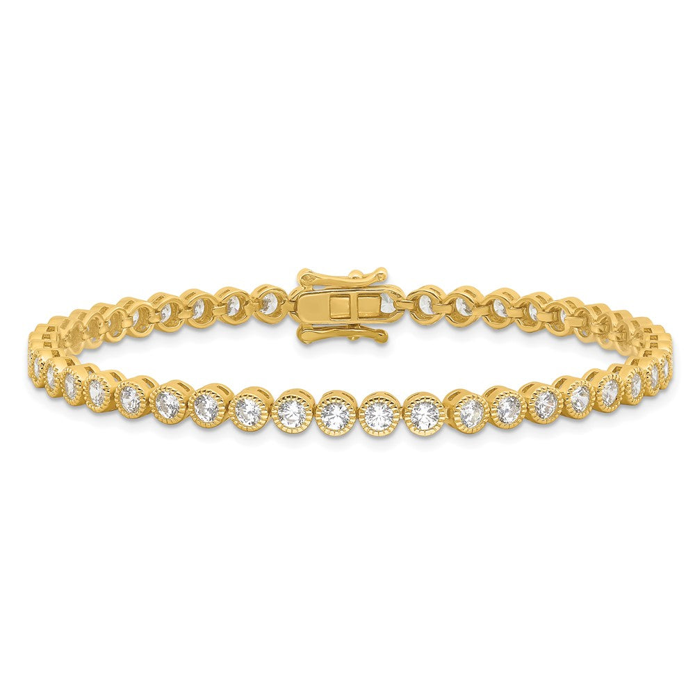 Sterling Silver Gold-tone 4mm Round CZ 7.5in Tennis Bracelet