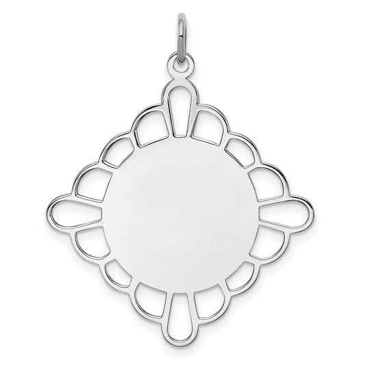 Sterling Silver Rh-plt Engraveable Polished Front/Satin Back Disc Charm