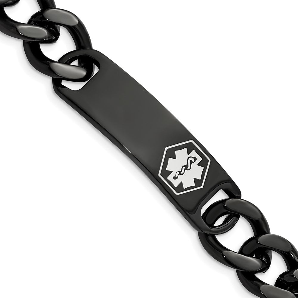 Chisel Stainless Steel Polished Black IP-plated with White Enamel Medical ID 8.25 inch Curb Chain Bracelet 8.25 inches