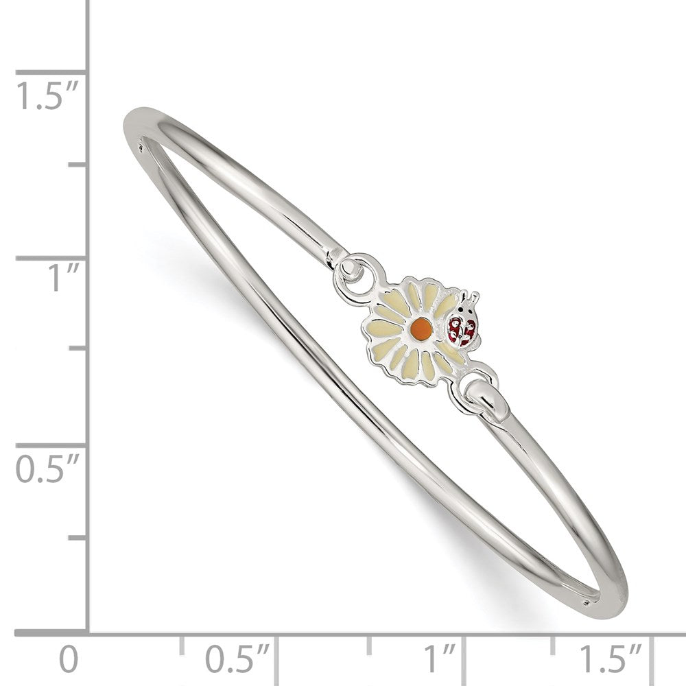 Sterling Silver Enameled Flower & Ladybug Children's Bangle Bracelet 5.5 inches