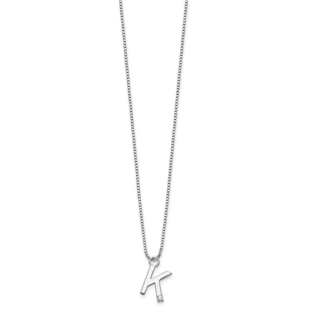 White Ice Sterling Silver Rhodium-plated 18 inch Diamond Letter K Initial Necklace plus 2 inch Extender 18 Inches