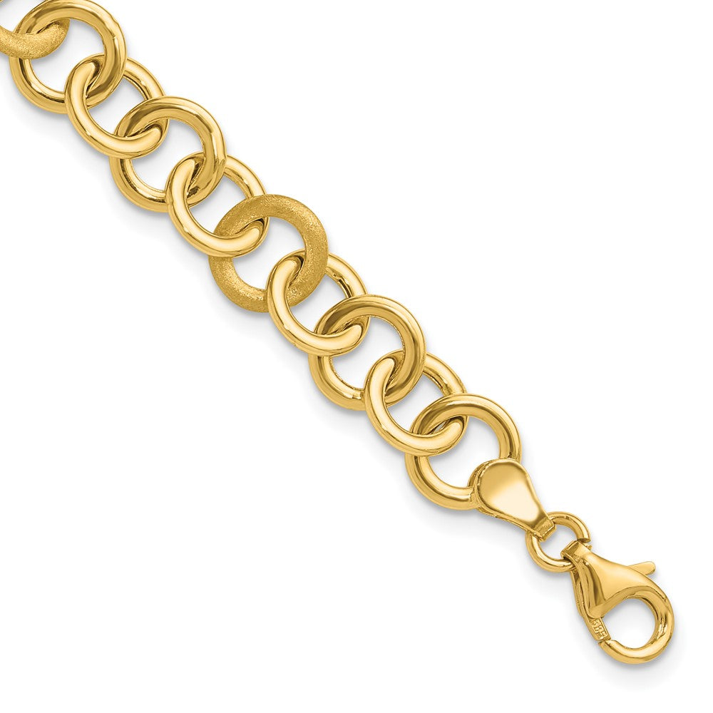 14K Polished and Satin Fancy Circle Link Bracelet 7.5  inches