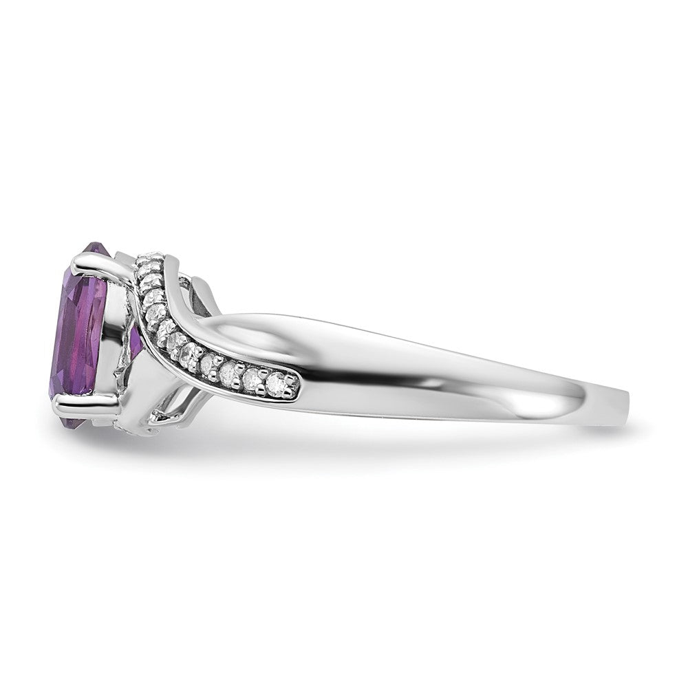 Sterling Silver Polished Amethyst and Diamond Ring