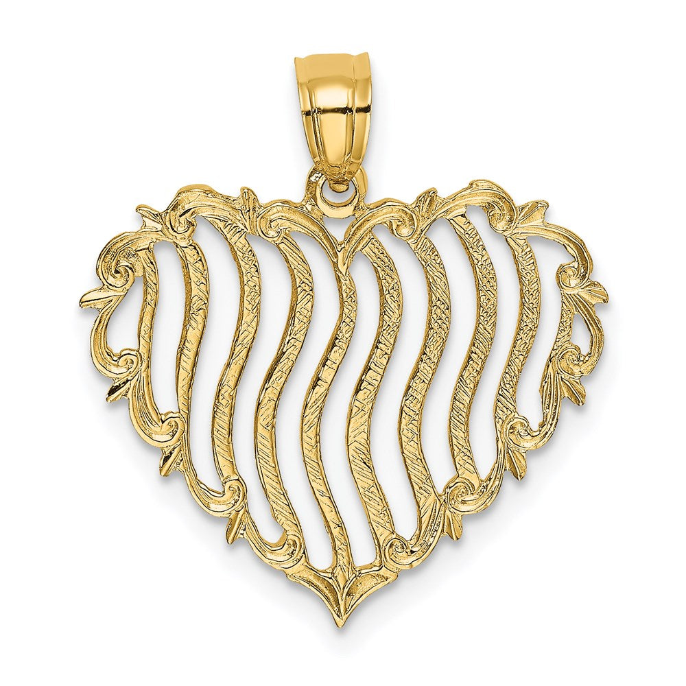 14K Polished and Textured Heart Charm