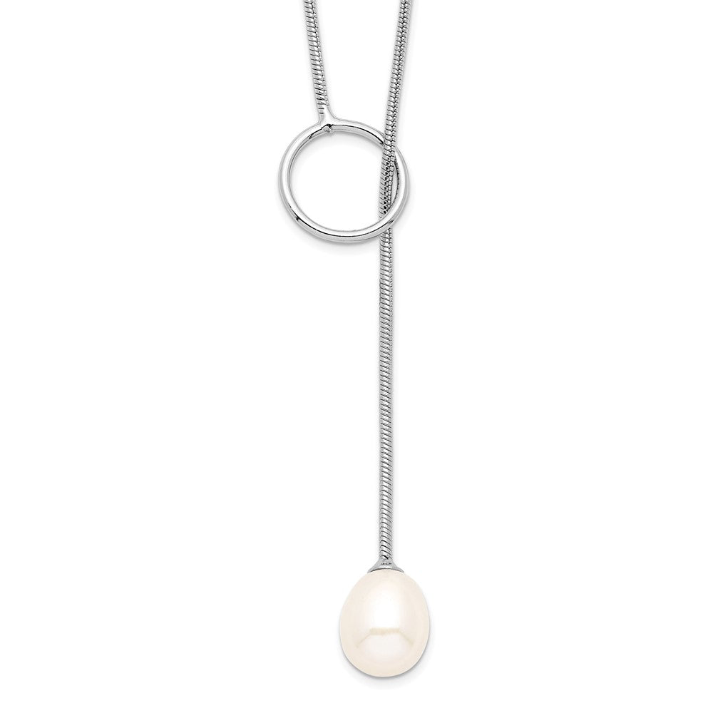 Sterling Silver Rhodium-plated 7-8mm White Teardrop Freshwater Cultured Pearl Toggle Drop 19.5 inch Necklace 19.5 Inches