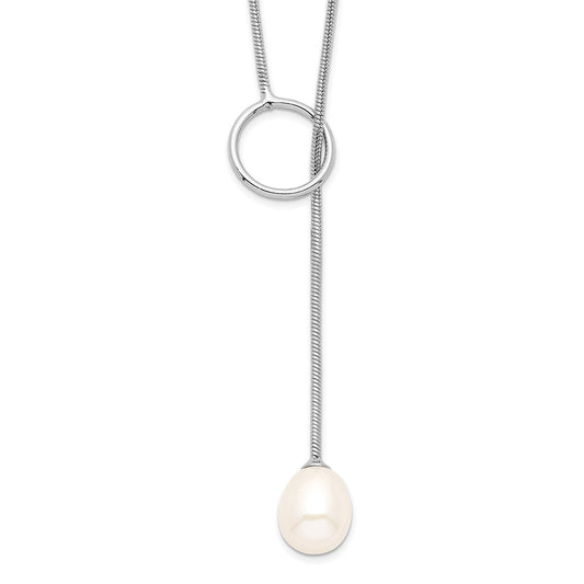Sterling Silver Rhodium-plated 7-8mm White Teardrop Freshwater Cultured Pearl Toggle Drop 19.5 inch Necklace 19.5 Inches